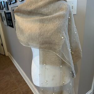 Elegant Pearl-Embellished Beige Scarf - Women Accessories